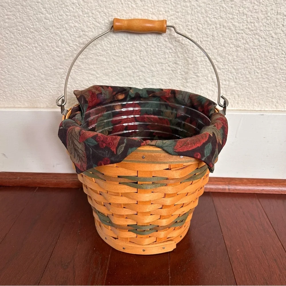 Longaberger 2002 Sage Autumn Pail Basket Set with Liner and Protector